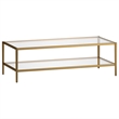 Henn&Hart 54 in. Antique Brass Finish Coffee Table with Clear Glass Shelf