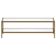 Henn&Hart 54 in. Antique Brass Finish Coffee Table with Clear Glass Shelf