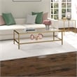 Henn&Hart 54 in. Antique Brass Finish Coffee Table with Clear Glass Shelf