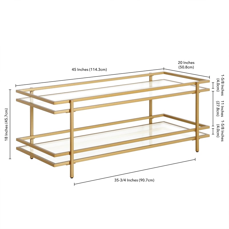 Henn&Hart 45 in. Brass Finish Coffee Table