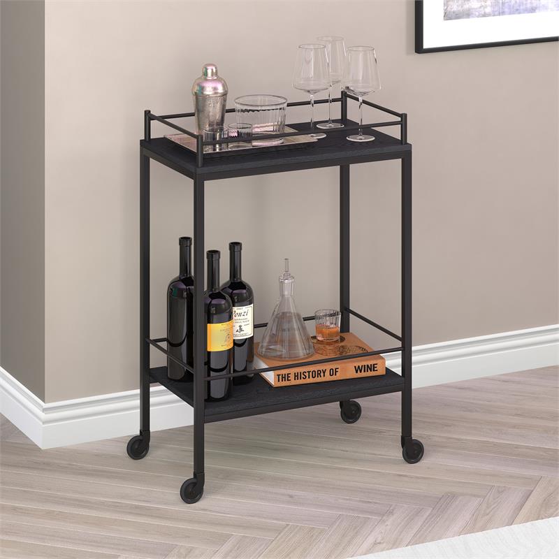 Henn&Hart 23" Black Grain Metal Bar Cart - Thumbnail 4