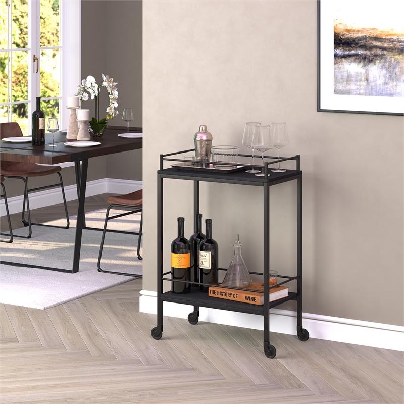 Henn&Hart 23" Black Grain Metal Bar Cart - Thumbnail 5