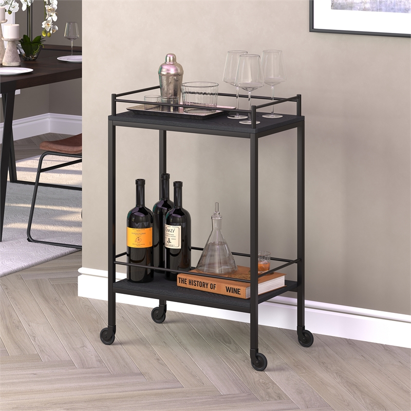 Henn&Hart 23" Black Grain Metal Bar Cart - Thumbnail 2