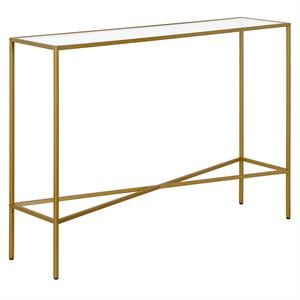 Henn&Hart 42&quot Brass Finish Metal/Glass Console Table