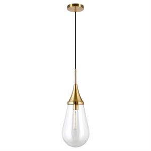Henn&Hart 8&quot Brass Finish Metal/Glass Pendant
