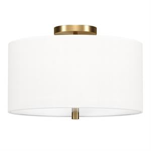 Henn&Hart 16&quot Brass Finish Metal/Fabric Semi Flush Mount