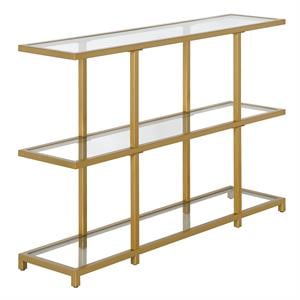 Henn&Hart 42&quot Brass Finish Metal/Glass Console Table