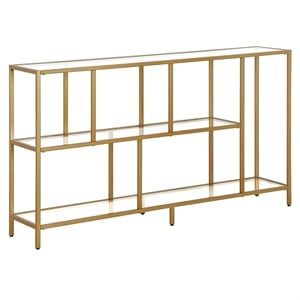 Henn&Hart 52&quot Brass Finish Metal/Glass Console Table