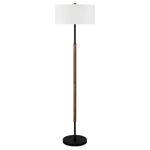 Henn&Hart 17&quot Blackened Bronze/Rustic Oak Metal/Fabric Floor Lamp