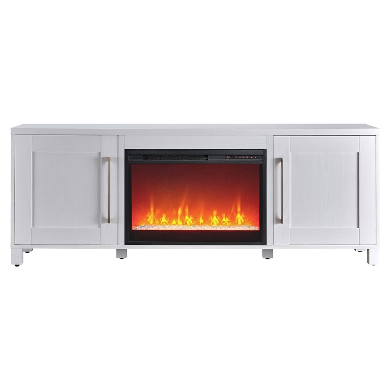 Henn&Hart 68" White TV Stand with Crystal Fireplace
