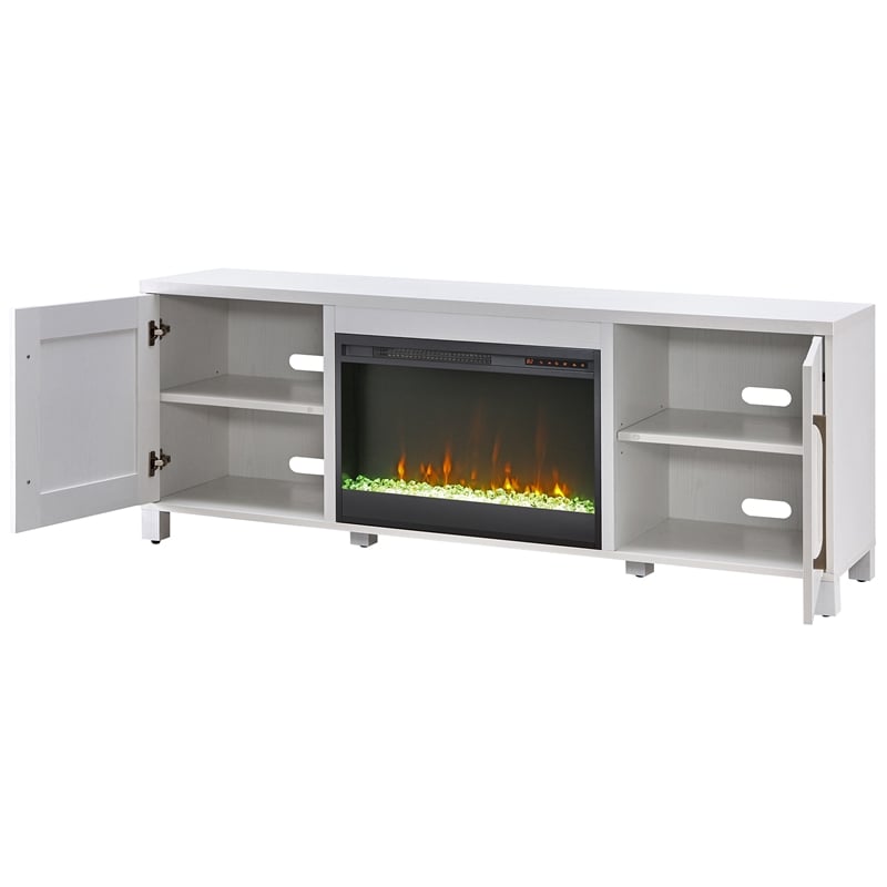 Henn&Hart 68" White TV Stand with Crystal Fireplace