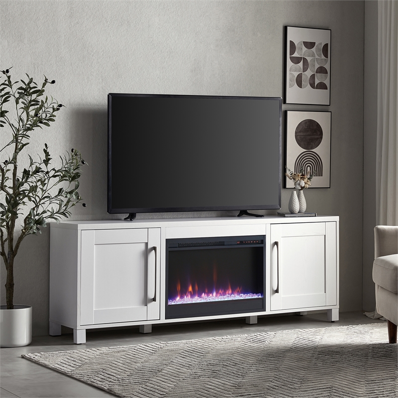 Henn&Hart 68" White TV Stand with Crystal Fireplace