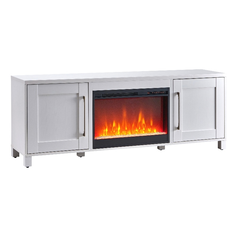 Henn&Hart 68" White TV Stand with Crystal Fireplace