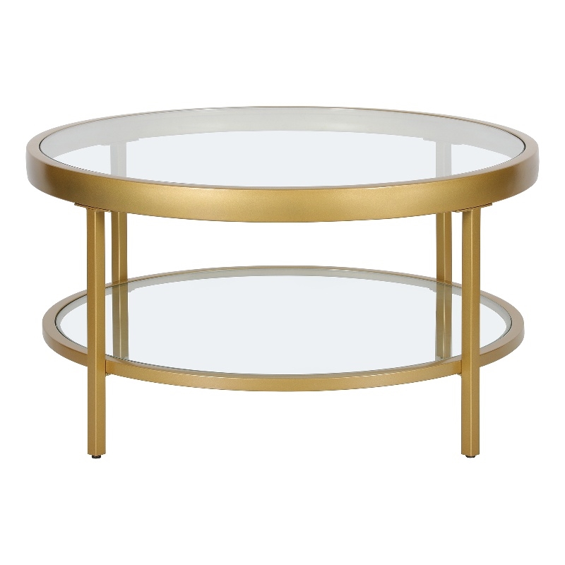 Henn&Hart 32" Brass Finish Metal/Glass Coffee Table