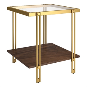 Henn&Hart 20&quot Brass/Walnut Metal/Glass Side Table
