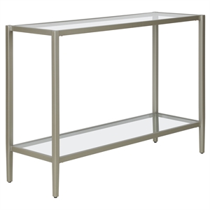 Henn&Hart 42&quot Satin Nickel Finish Metal/Glass Console Table