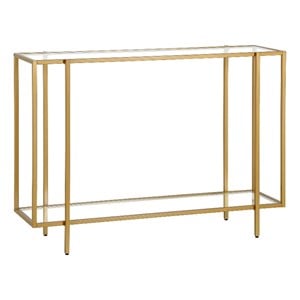 Henn&Hart 42&quot Brushed Brass Finish Metal/Glass Console Table
