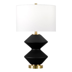 Henn&Hart 14&quot Matte Black/Brass Metal/Glass/Fabric Table Lamp