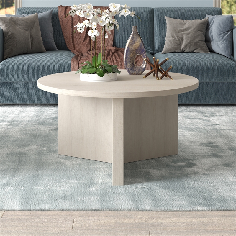 Henn&Hart Modern Engineered Wood Coffee Table with Round Top in Alder White