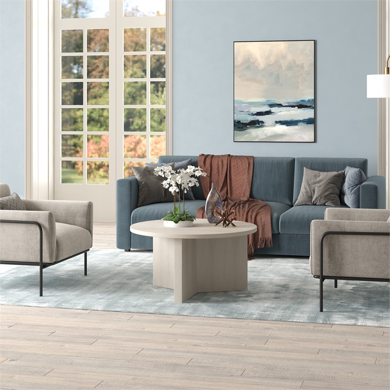 Henn&Hart Modern Engineered Wood Coffee Table with Round Top in Alder White
