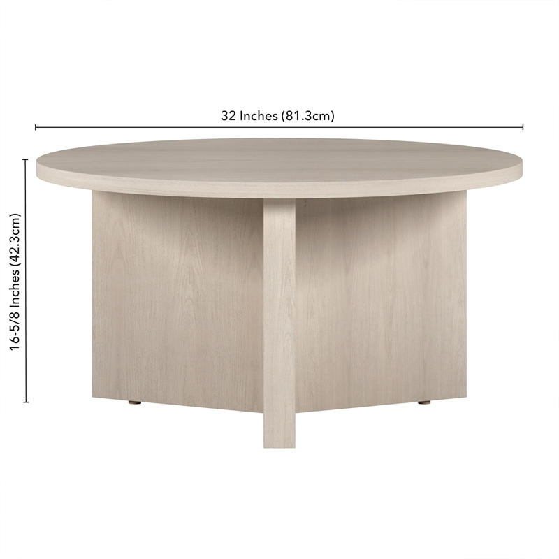 Henn&Hart Modern Engineered Wood Coffee Table with Round Top in Alder White