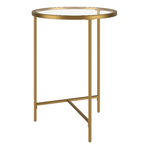 Henn&Hart Modern Metal & Tempered Glass Side Table with T-Shaped Base in Gold