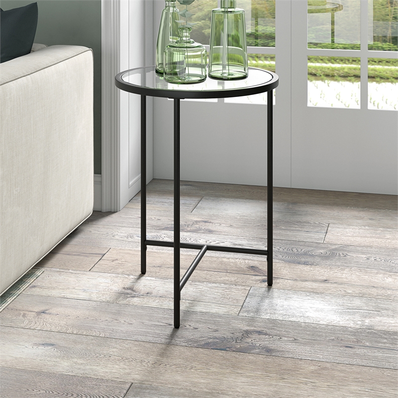 Henn&Hart Modern Metal & Tempered Glass Side Table in Blackened Bronze