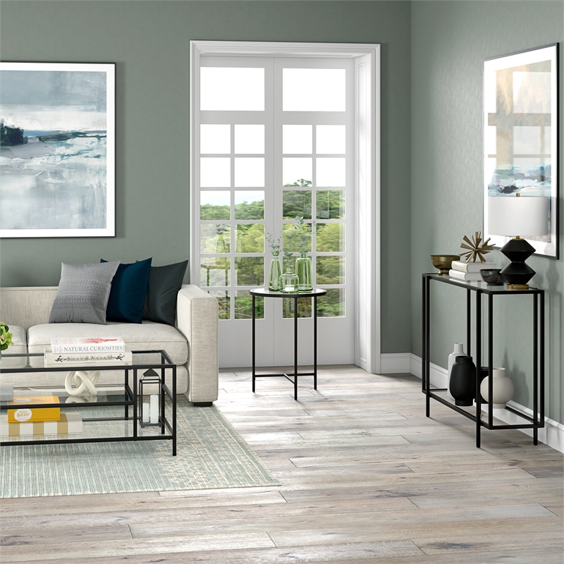 Henn&Hart Modern Metal & Tempered Glass Side Table in Blackened Bronze