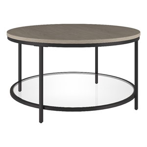 Henn&Hart 32&quot Antiqued Gray Oak Metal/Glass/MDF Coffee Table