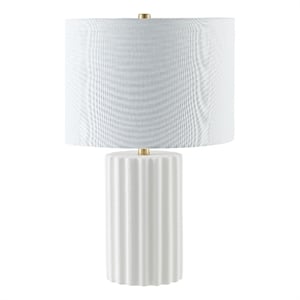 Henn&Hart 15&quot Matte White/Brass Ceramic/Metal/Fabric Table Lamp