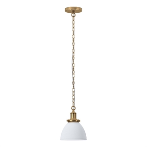 Henn&Hart 8&quot Matte White/Brass Metal Pendant