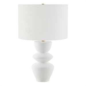 Henn&Hart 15&quot Matte White/Brass Ceramic/Metal/Fabric Table Lamp