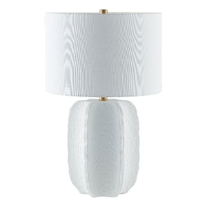 Henn&Hart 15&quot Matte White/Brass Ceramic/Metal/Fabric Table Lamp