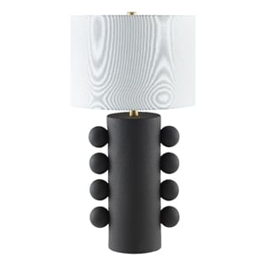 Henn&Hart 16&quot Matte Black Ceramic/Fabric Table Lamp