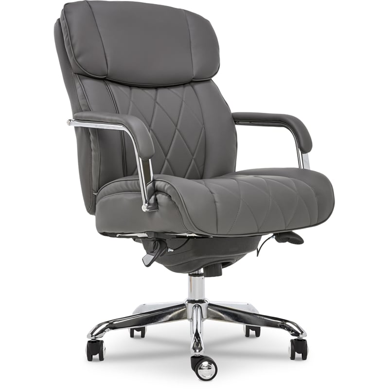 La-Z-Boy Sutherland Bonded Leather Office Chair w/Padded Arms in Moon Rock Gray