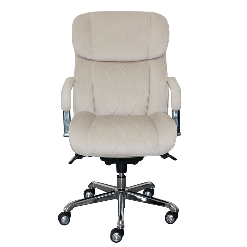 La-Z-Boy Sutherland Fabric Upholstered Office Chair w/Padded Arms in Soft Cream