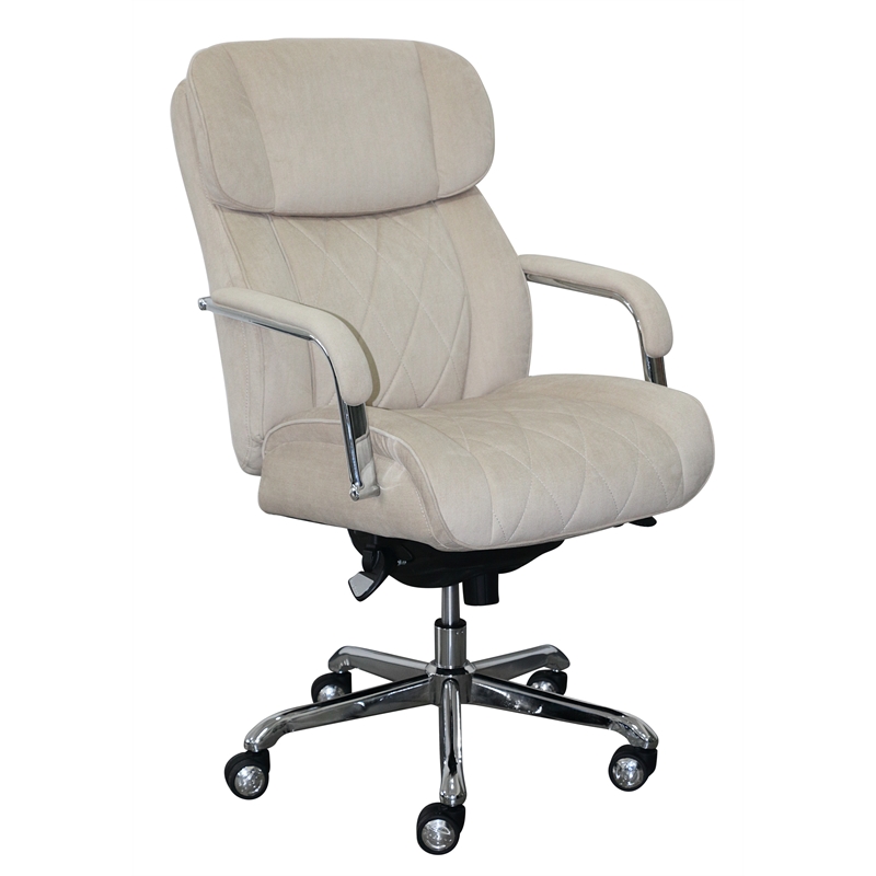 La-Z-Boy Sutherland Fabric Upholstered Office Chair w/Padded Arms in Soft Cream