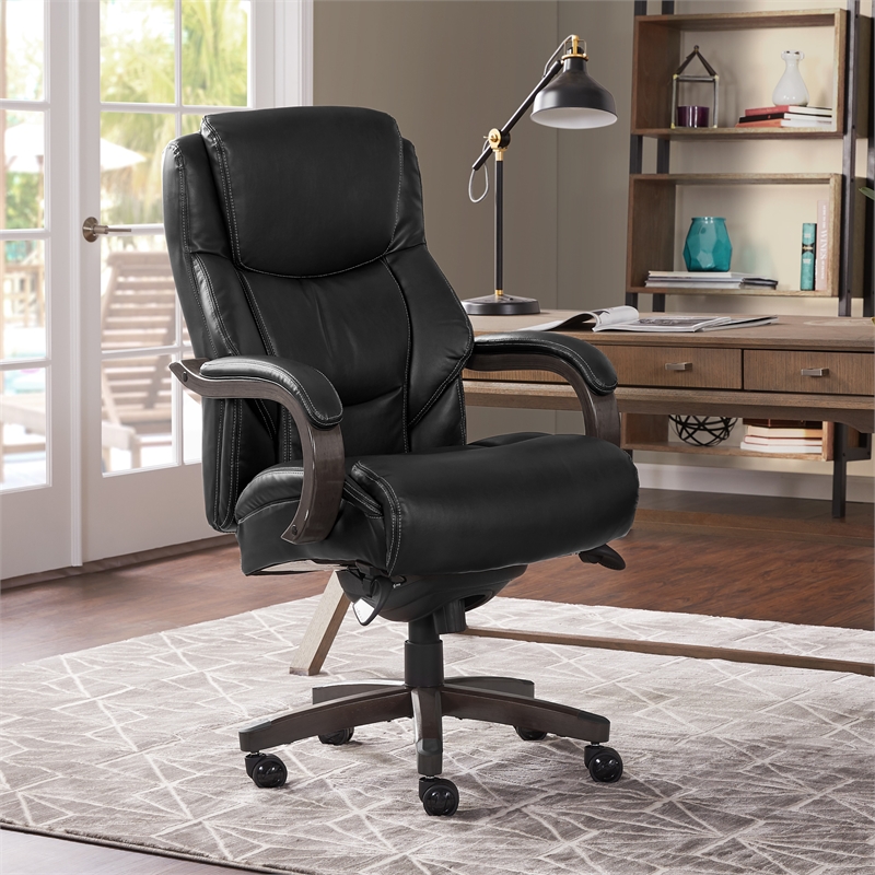 La-Z-Boy Delano Bonded Leather Upholstered Executive Office Chair in Jet Black