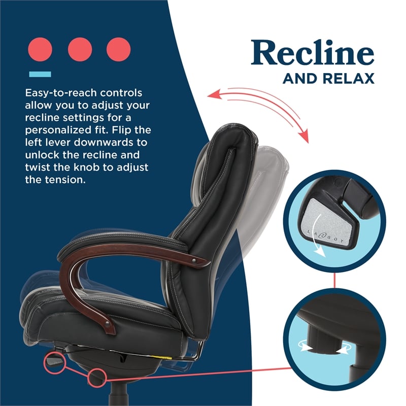 La-Z-Boy Bellamy Executive Office Chair with Memory Foam Black Bonded Leather