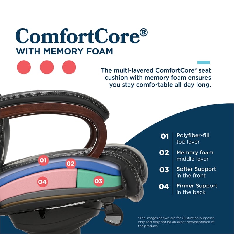 La-Z-Boy Bellamy Executive Office Chair with Memory Foam Black Bonded Leather