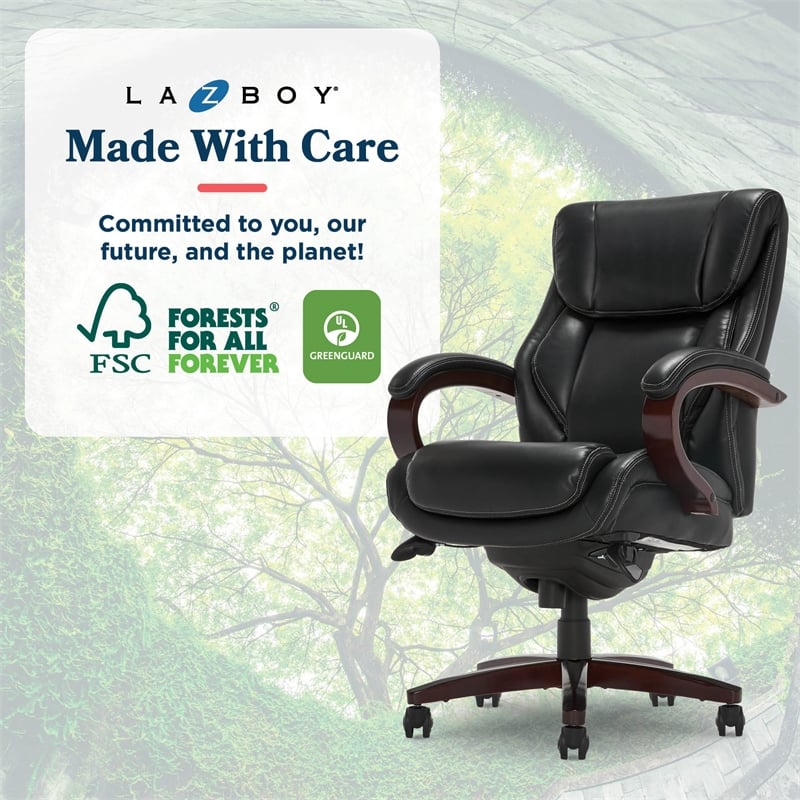 La-Z-Boy Bellamy Executive Office Chair with Memory Foam Black Bonded Leather