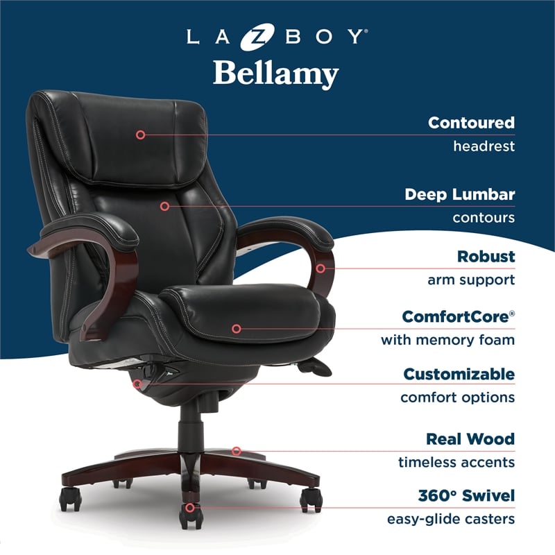 La-Z-Boy Bellamy Executive Office Chair with Memory Foam Black Bonded Leather
