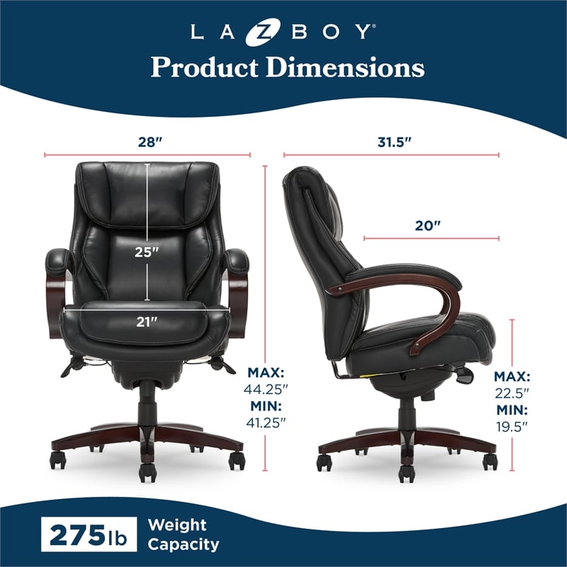 La-Z-Boy Bellamy Executive Office Chair with Memory Foam Black Bonded Leather