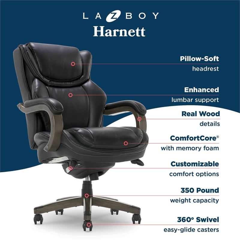 La-Z-Boy Harnett Big & Tall Executive Chair Black Bonded Leather
