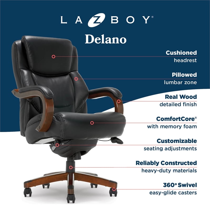 La-Z-Boy Delano Big & Tall Executive Office Chair Mahogany Black Bonded Leather