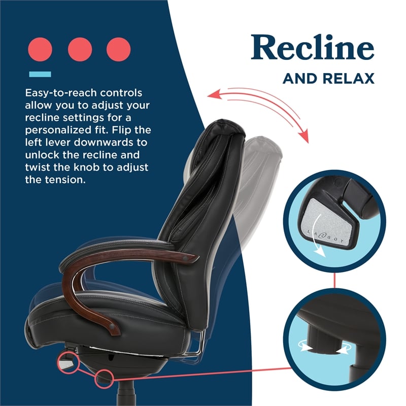 La-Z-Boy Hyland Modern Metal Executive Office Chair Black Bonded Leather