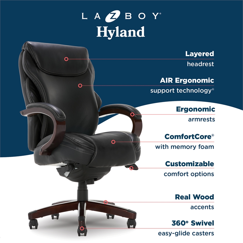 La-Z-Boy Hyland Modern Metal Executive Office Chair Black Bonded Leather