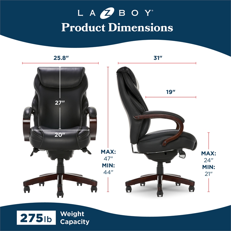 La-Z-Boy Hyland Modern Metal Executive Office Chair Black Bonded Leather