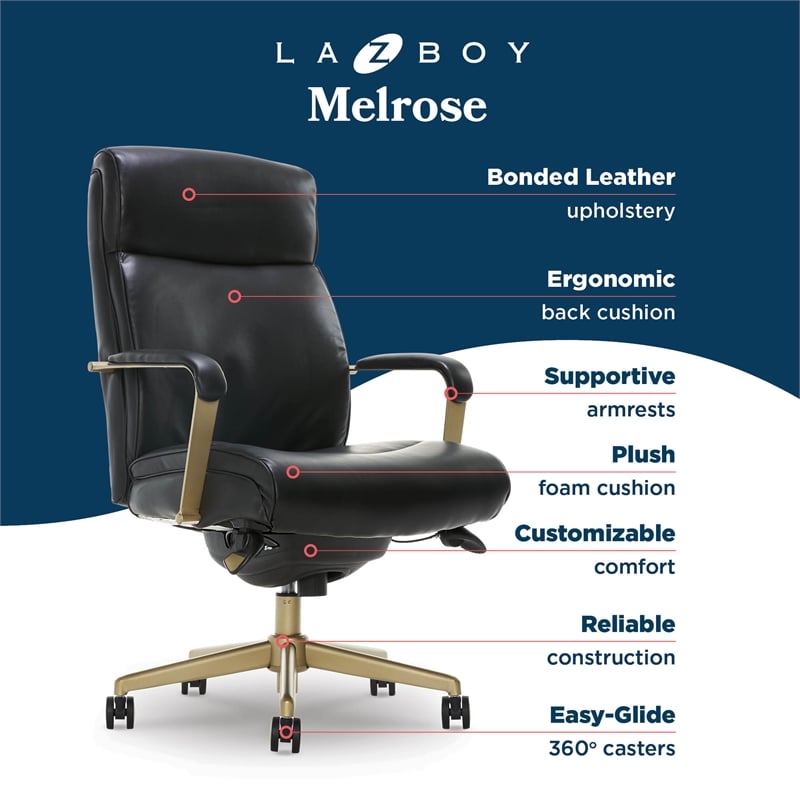 La-Z-Boy Modern Melrose Executive Office Chair Black Bonded Leather