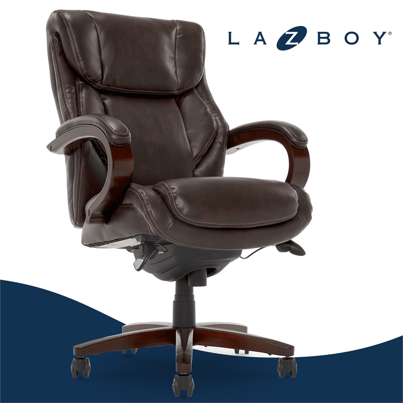 La-Z-Boy Bellamy Executive Office Chair with Memory Foam Brown Bonded Leather